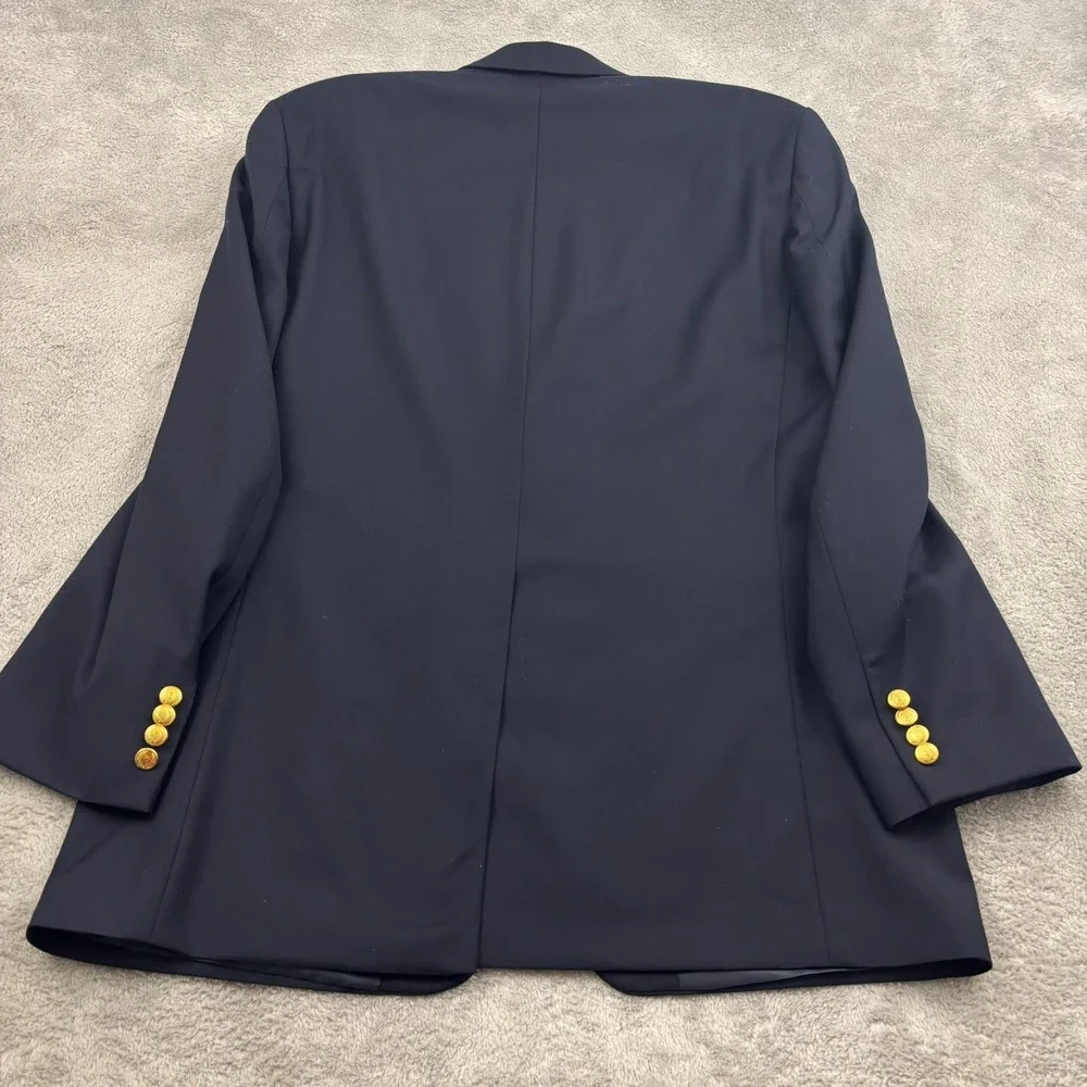 Chaps 100% Wool Gold Button Blazer Mens 42L Navy Blue Single Breast Preppy Yacht